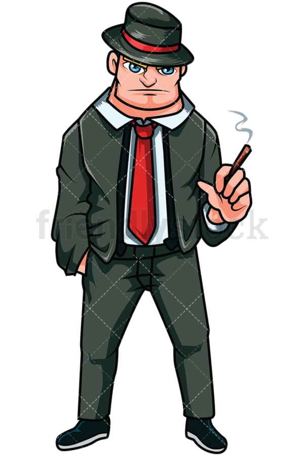 Russian mobster smoking cigarette - Image isolated on transparent background. PNG