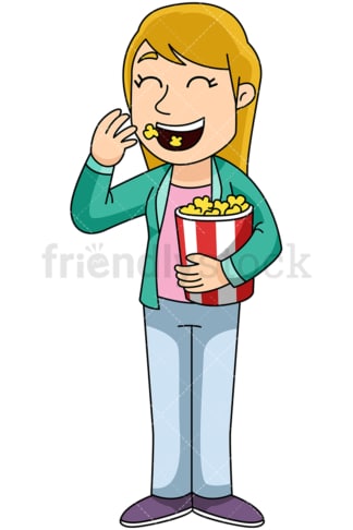 Woman eating popcorn - Image isolated on transparent background. PNG