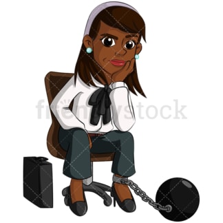 Worried black business woman chained - Image isolated on transparent background. PNG