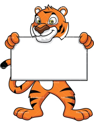 Bengal tiger mascot holding empty sign - Image isolated on white background. Transparent PNG and vector (infinitely scalable) EPS