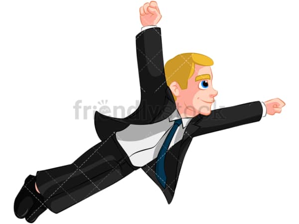 Business man flying like superhero - Image isolated on transparent background. PNG
