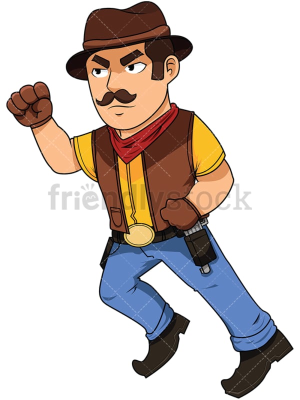 Cowboy running with fists clenched - Image isolated on white background. Transparent PNG and vector (infinitely scalable) EPS