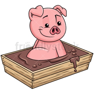 Cute pig bathing in mud - Image isolated on transparent background. PNG