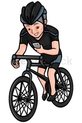 Mature man texting while riding a bike - Image isolated on white background. Transparent PNG and vector (infinitely scalable) EPS, PDF.
