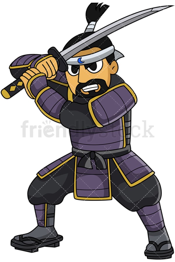 Noble Japanese Samurai Attacking Cartoon Vector Clipart - FriendlyStock