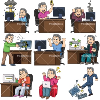 Angry woman having trouble with computer. PNG - JPG and vector EPS file formats (infinitely scalable). Images isolated on transparent background.