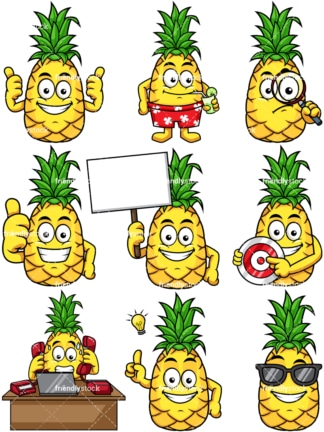 Caricature d'ananas. PNG - Formats de fichiers JPG et EPS vectoriels (infiniment évolutifs). Image isolée sur fond transparent.