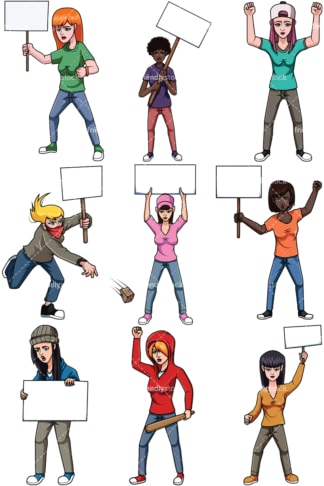 Protesting women. PNG - JPG and vector EPS file formats (infinitely scalable). Images isolated on transparent background.