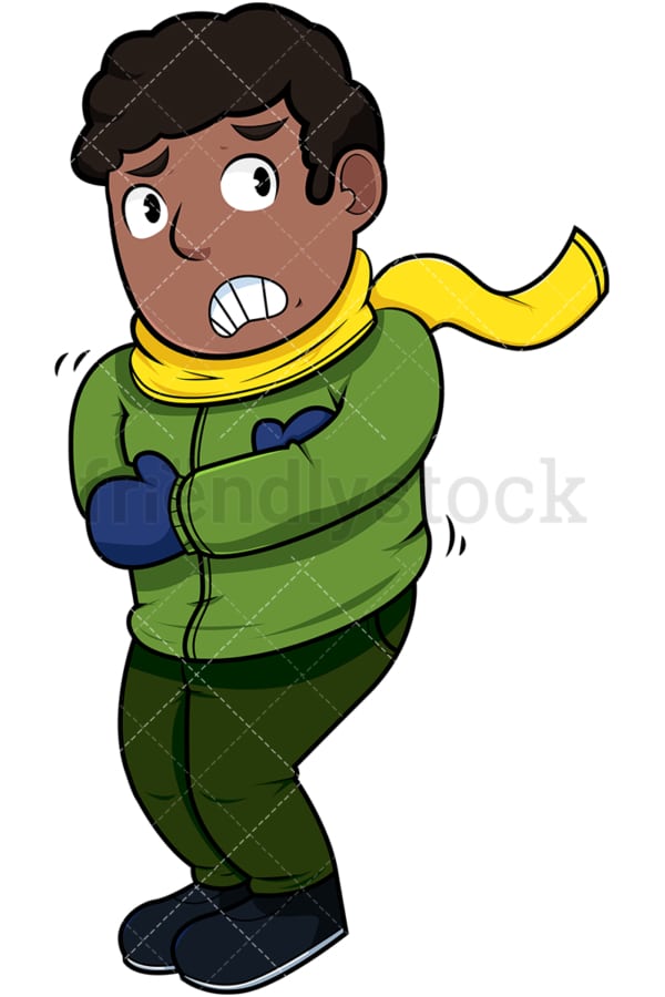 Black man feeling cold. PNG - JPG and vector EPS file formats (infinitely scalable). Image isolated on transparent background.