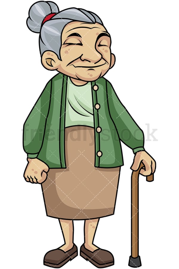 Old Woman With Walking Stick Cartoon Vector Clipart - FriendlyStock