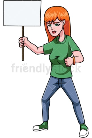 Redhead woman protesting. PNG - JPG and vector EPS file formats (infinitely scalable). Image isolated on transparent background.