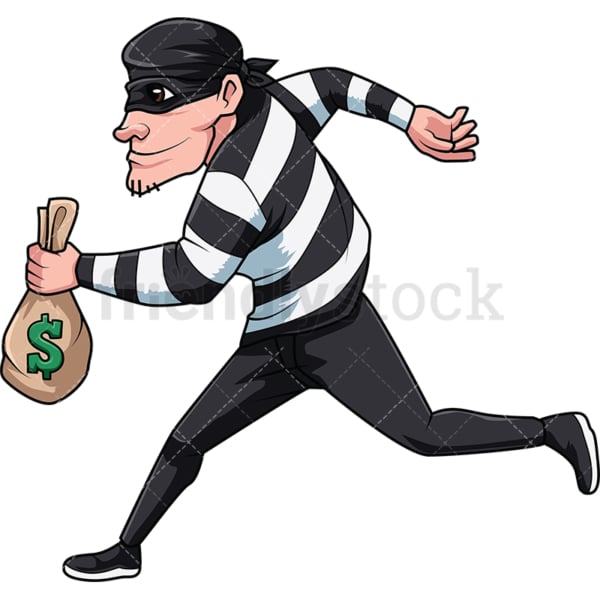 Thief running with money. PNG - JPG and vector EPS file formats (infinitely scalable). Image isolated on transparent background.