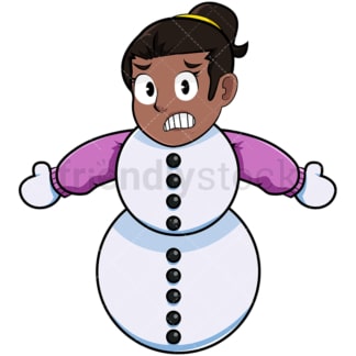 Black woman turning into snowman. PNG - JPG and vector EPS file formats (infinitely scalable). Image isolated on transparent background.