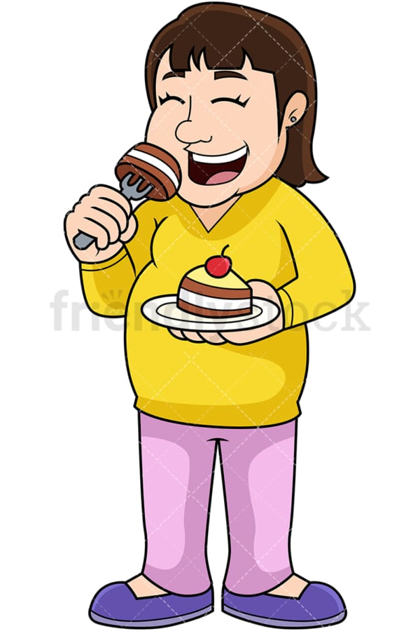 Overweight woman eating cupcake. PNG - JPG and vector EPS file formats (infinitely scalable). Image isolated on transparent background.