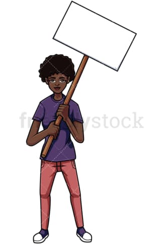 Protesting black woman. PNG - JPG and vector EPS file formats (infinitely scalable). Image isolated on transparent background.