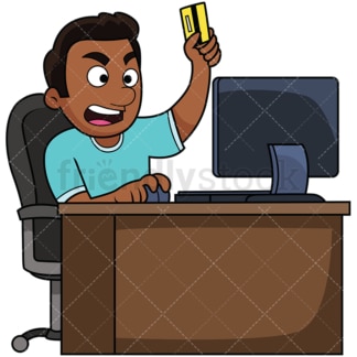 Angry black man shopping online. PNG - JPG and vector EPS file formats (infinitely scalable). Image isolated on transparent background.