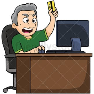 Angry old man shopping online. PNG - JPG and vector EPS file formats (infinitely scalable). Image isolated on transparent background.
