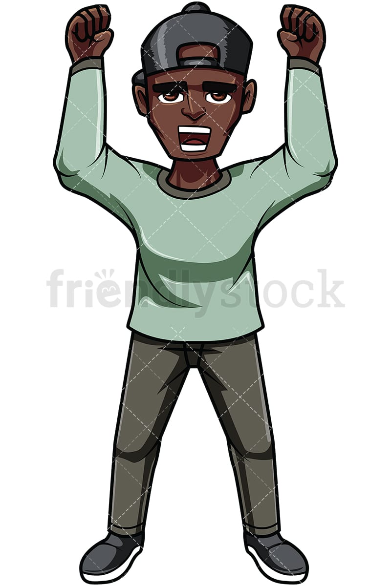 Black man protesting during rally. PNG - JPG and vector EPS file formats (infinitely scalable). Image isolated on transparent background.