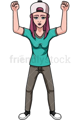 Woman protesting during demonstration. PNG - JPG and vector EPS file formats (infinitely scalable). Image isolated on transparent background.