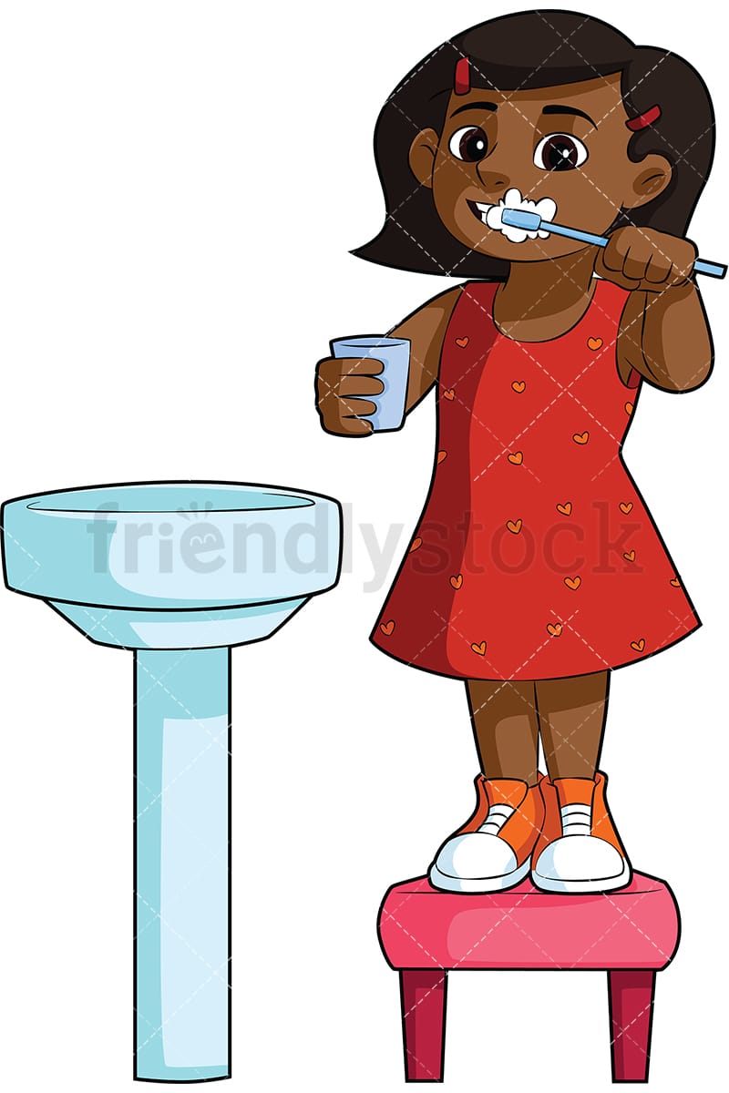 Black Girl Brushing Teeth In Sink Cartoon Vector Clipart - FriendlyStock