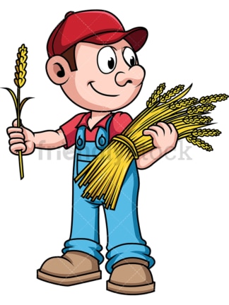 Farmer Harvesting Wheat Cartoon Vector Clipart - FriendlyStock