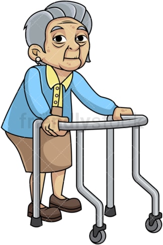Feeble old woman with walker. PNG - JPG and vector EPS file formats (infinitely scalable). Image isolated on transparent background.
