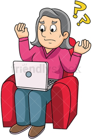 Old woman confused by computer. PNG - JPG and vector EPS file formats (infinitely scalable). Image isolated on transparent background.