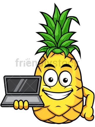 Pineapple showcasing laptop. PNG - JPG and vector EPS file formats (infinitely scalable). Image isolated on transparent background.