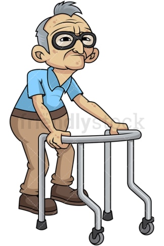 Weakening old man with walker. PNG - JPG and vector EPS file formats (infinitely scalable). Image isolated on transparent background.