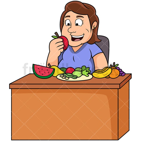 Overweight woman eating healthy foods. PNG - JPG and vector EPS file formats (infinitely scalable). Image isolated on transparent background.