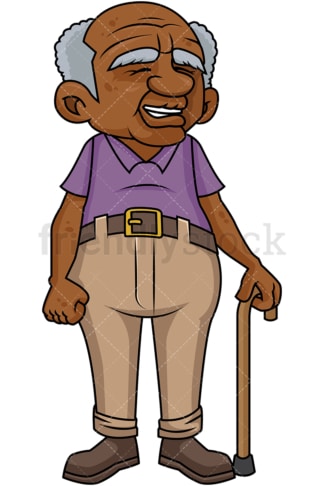 Black old guy with walking stick. PNG - JPG and vector EPS file formats (infinitely scalable). Image isolated on transparent background.