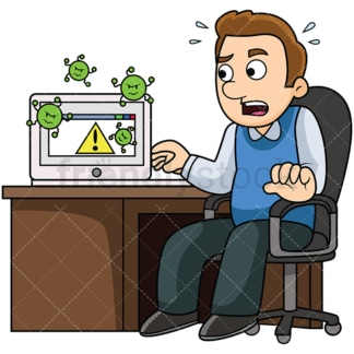 Man with virus infected computer. PNG - JPG and vector EPS file formats (infinitely scalable). Image isolated on transparent background.