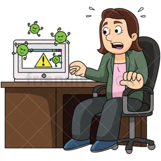 Woman with virus infected computer. PNG - JPG and vector EPS file formats (infinitely scalable). Image isolated on transparent background.