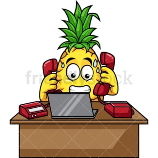 Pineapple behind desk working. PNG - JPG and vector EPS file formats (infinitely scalable). Image isolated on transparent background.