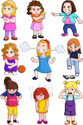 Angry little girls. PNG - JPG and vector EPS file formats (infinitely scalable). Image isolated on transparent background.