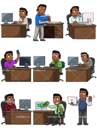Black man using computers. PNG - JPG and vector EPS file formats (infinitely scalable). Images isolated on transparent background.
