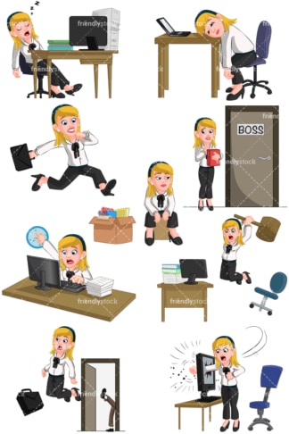 Businesswoman having trouble at work. PNG - JPG and vector EPS (infinitely scalable). Images isolated on transparent background.