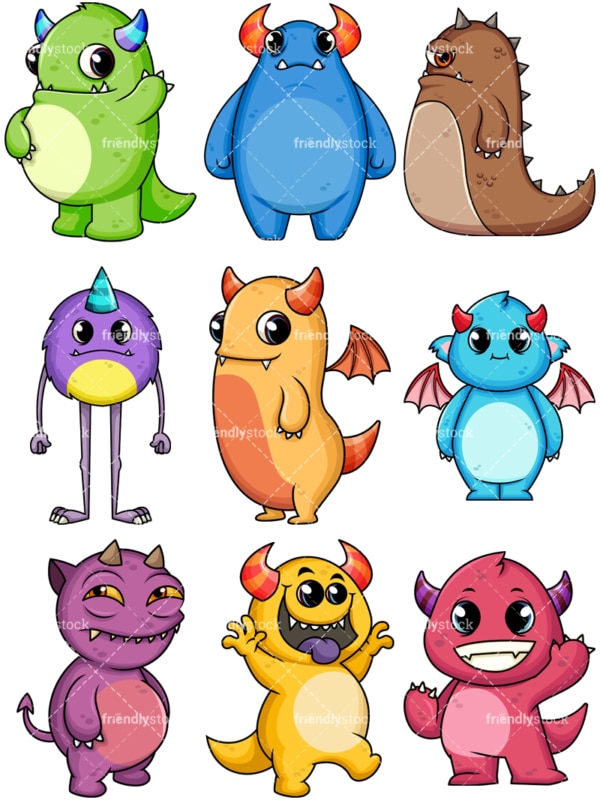 Cute monsters. PNG - JPG and vector EPS file formats (infinitely scalable). Image isolated on transparent background.
