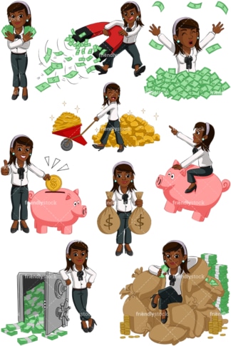 Wealthy black businesswoman. PNG - JPG and vector EPS (infinitely scalable). Images isolated on transparent background.