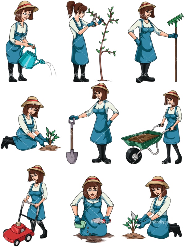 Woman gardening. PNG - JPG and vector EPS file formats (infinitely scalable). Image isolated on transparent background.