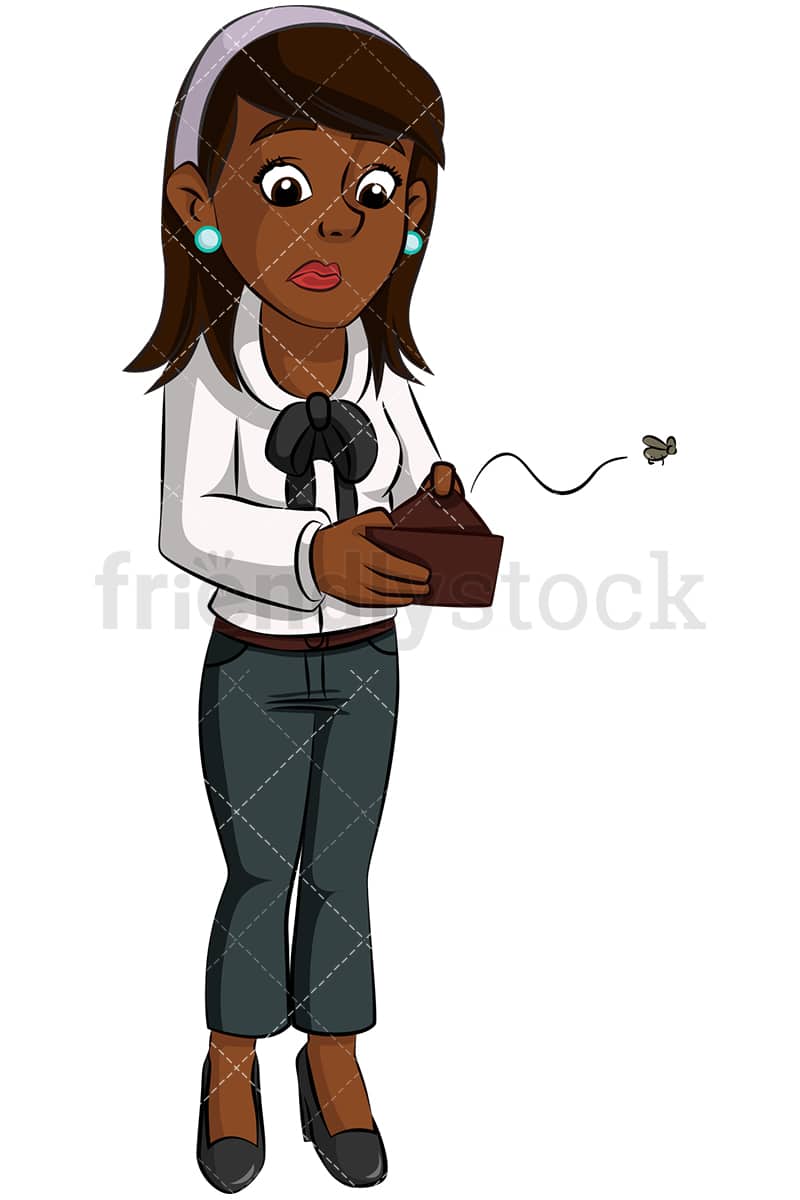 Black Business Woman Empty Wallet Vector Cartoon Clipart - FriendlyStock