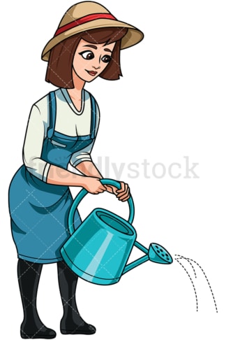 Woman using watering can. PNG - JPG and vector EPS file formats (infinitely scalable). Image isolated on transparent background.