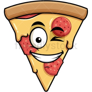 Winking and smiling pizza emoticon. PNG - JPG and vector EPS file formats (infinitely scalable). Image isolated on transparent background.
