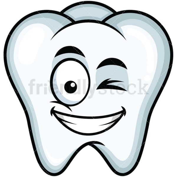 Winking and smiling tooth emoticon. PNG - JPG and vector EPS file formats (infinitely scalable). Image isolated on transparent background.