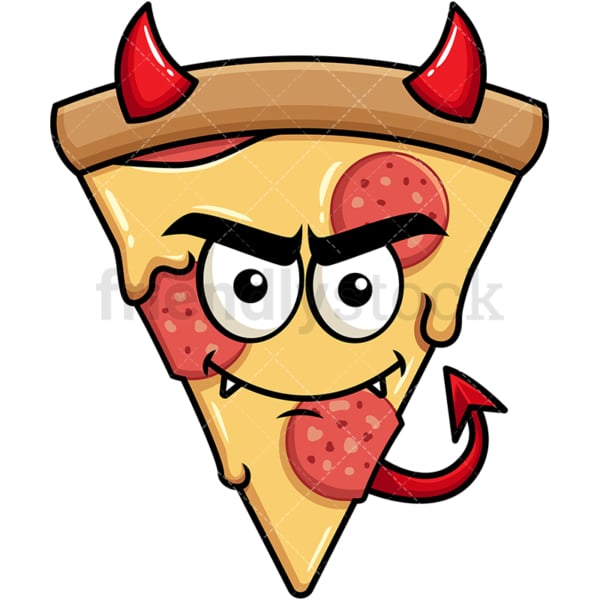 Crafty devil pizza emoticon. PNG - JPG and vector EPS file formats (infinitely scalable). Image isolated on transparent background.