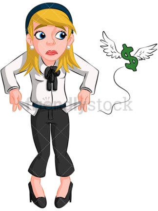 Business woman empty pockets. PNG - JPG and vector EPS (infinitely scalable). Image isolated on transparent background.