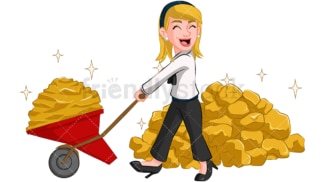 Businesswoman carrying gold. PNG - JPG and vector EPS (infinitely scalable). Image isolated on transparent background.