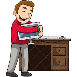 Man loving his computer. PNG - JPG and vector EPS file formats (infinitely scalable). Image isolated on transparent background.