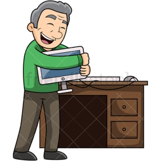 Old man loving his computer. PNG - JPG and vector EPS file formats (infinitely scalable). Image isolated on transparent background.