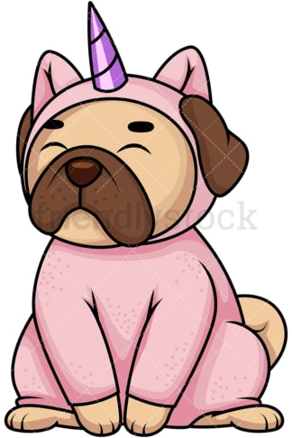 Pug dog in unicorn costume. PNG - JPG and vector EPS file formats (infinitely scalable). Image isolated on transparent background.